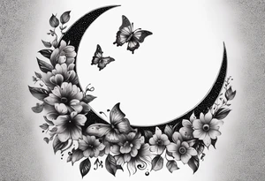 Half moon decorated with butterflies tattoo idea