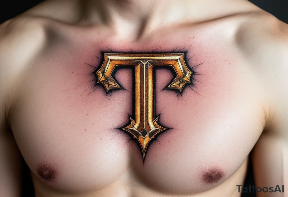 An amber "T" (matte, not neon) with slight burnished edges. tattoo idea