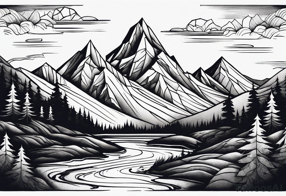 Mountains with a river tattoo idea