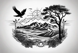 Forearm tattoo with southwest landscape and bird silhouette tattoo idea