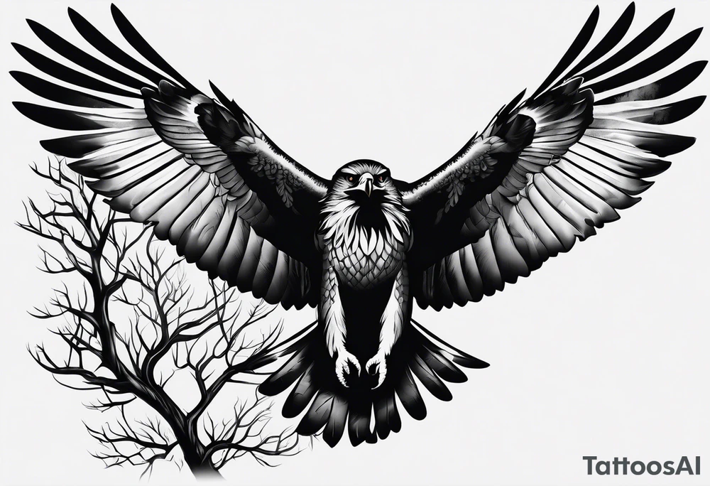 Hawk tree tattoo idea