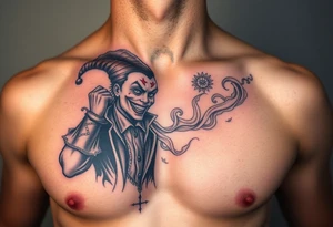 jester in a fog of smoke tattoo idea