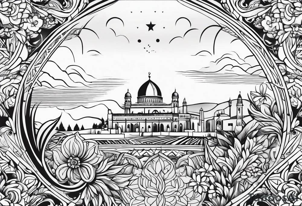 israel town flower swirl vector tattoo idea