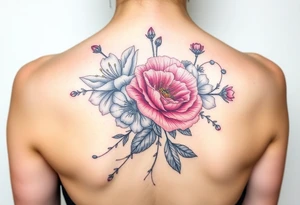 3d realistic Bouquet Carnation rose lily luster and aster flower tattoo idea