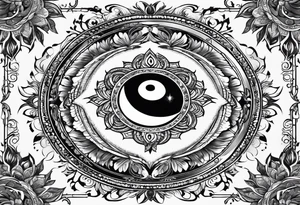Mandala feather, incorporates music, birds, yin and yang, and water tattoo idea