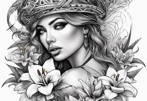 Thorns transitioning to lillies. Ocean. Albatross. Woman lips eyes smoke tattoo idea