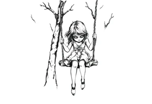 creepy grudge style little girl in the woods on a rope swing tattoo idea