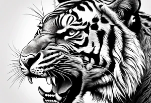 powerful tiger, mouth opened, looking at left tattoo idea