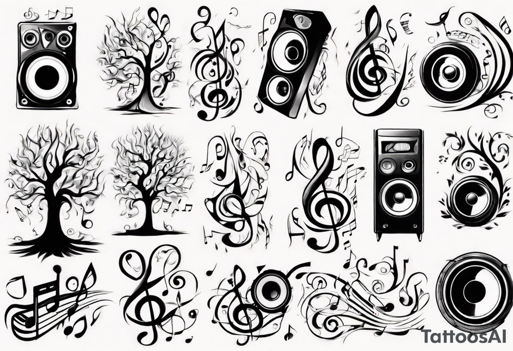 music speaker note tree stave tattoo idea
