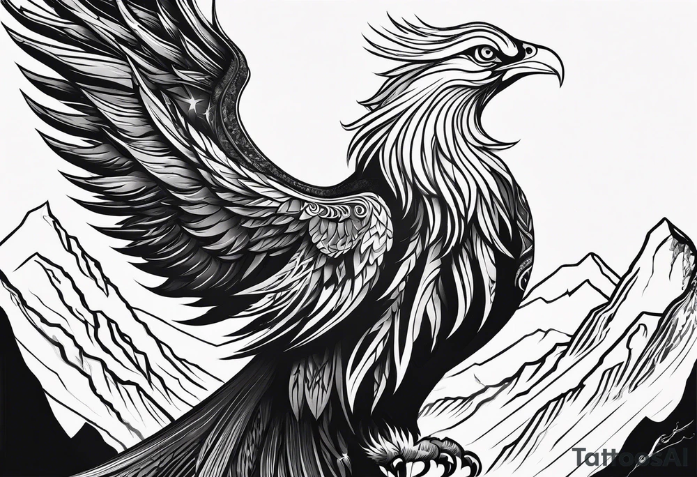 phoenix, resilience, mother, mountains tattoo idea