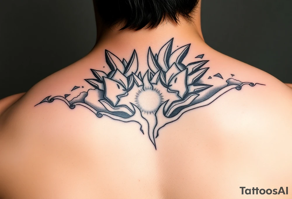 legendary dragonball z scene with energy aura and power effects tattoo idea