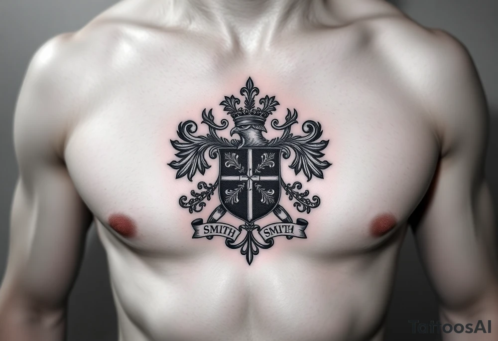 Powerful Irish family crest for Smith. Full chest tattoo tattoo idea
