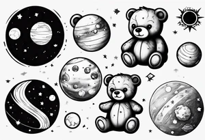 Teddy bear planets tattoo idea