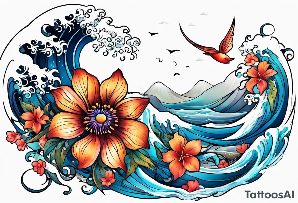 sea, flower tattoo idea
