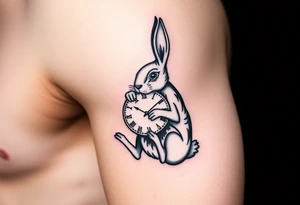 Geometrical rabbit holding a clock tattoo idea