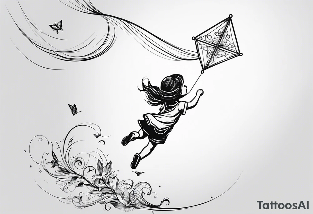 back image of a little girl flying a kite tattoo idea