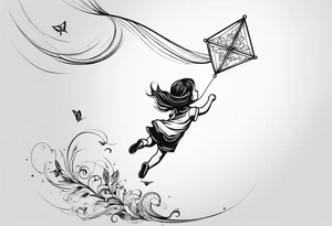back image of a little girl flying a kite tattoo idea