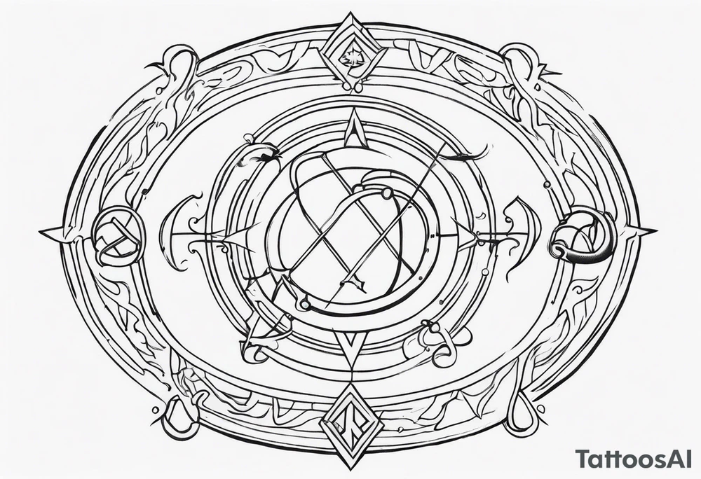 chain of zodiac symbols of sagitarius, aquarius tattoo idea