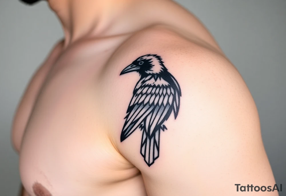 Geometric Perched Raven with linework around it. tattoo idea