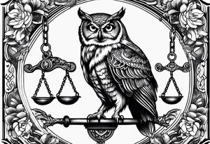 owl holding a Libra scale with its claws tattoo idea