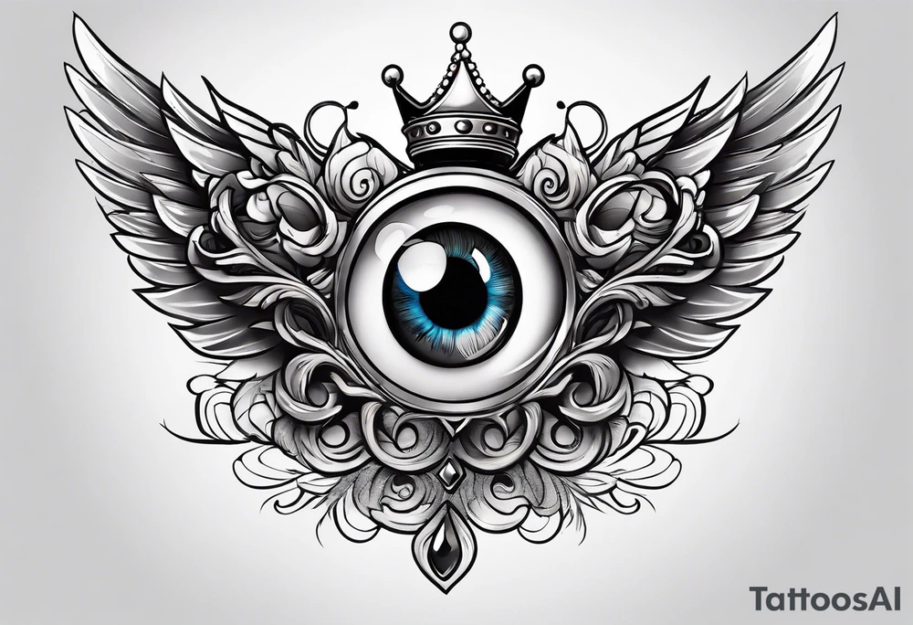 big eye with wings and crown tattoo idea
