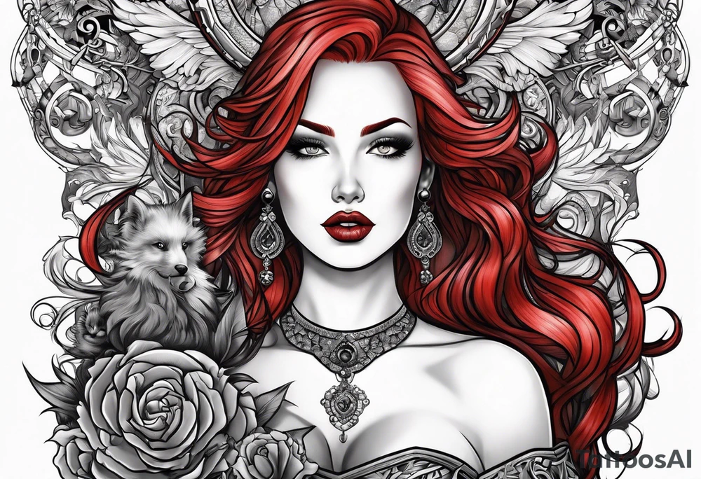 Busty Red haired woman with black haired bearded man tattoo idea