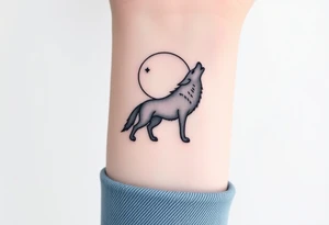 lone wolf howling at full moon with northern lights backdrop tattoo idea