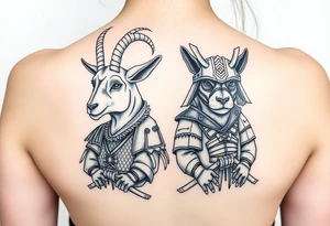 Goat and dog dressed up as samurai warriors tattoo idea