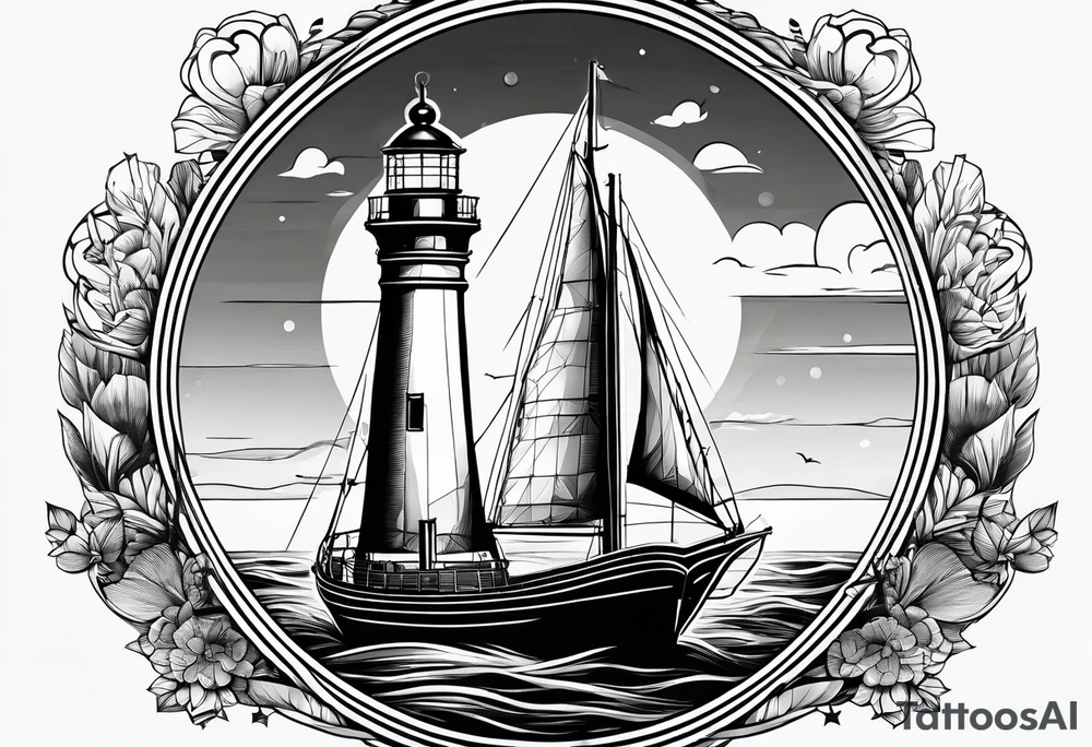 phare maritime dans un bateau a voiles. tattoo idea