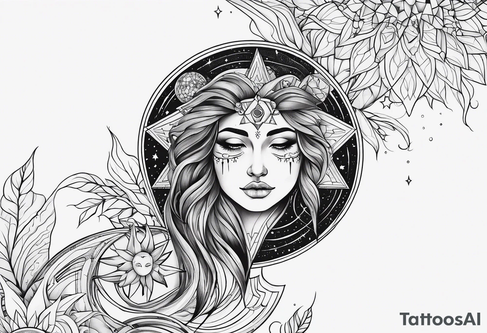 Mother earth celestial stars moon sun tattoo idea
