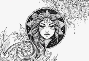 Mother earth celestial stars moon sun tattoo idea