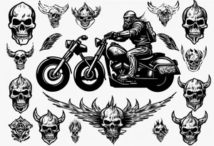 i want a tattoo of a big viking skeleton head riding a motorcycle with flames tattoo idea