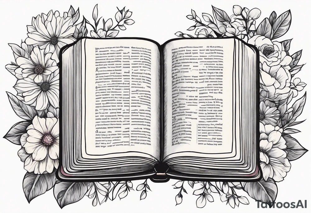Bible surrounded by flowers tattoo idea
