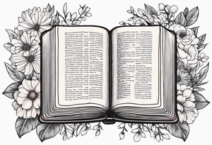 Bible surrounded by flowers tattoo idea
