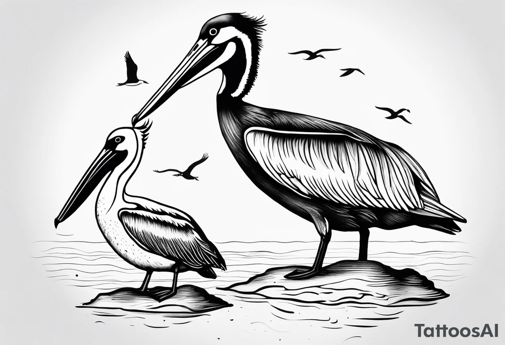 pelican and sandpiper, dainty, minimalist tattoo idea