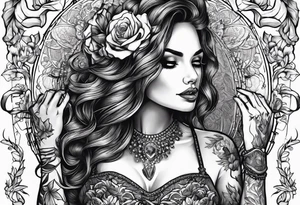 woman dancing hand in hand with skeleton tattoo idea