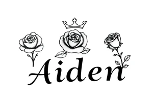 Rose with no stem with a kings crown above it and the name Aiden large Infront of it going to the right 


A rose bud with a kings crown on-top towards the left tattoo idea