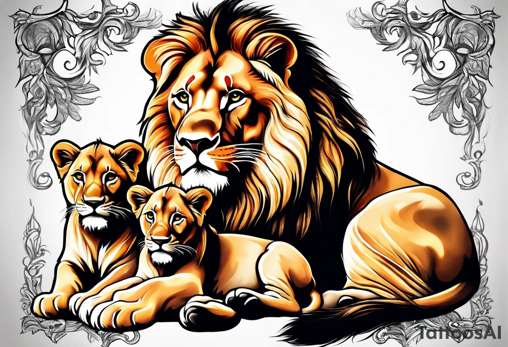 Father lion with two cub lions tattoo idea