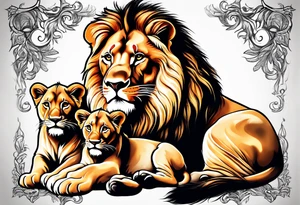 Father lion with two cub lions tattoo idea