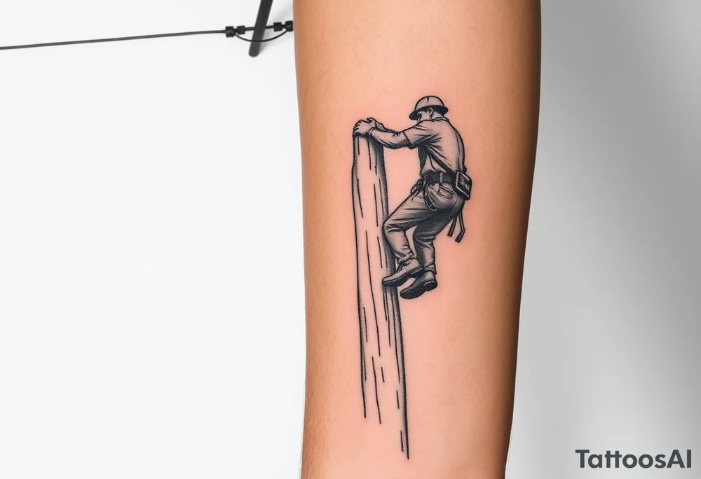 power lineman climbing a wooden 12kv pole. Make the pole a cross that has a hidden resemblance to god. Make the lineman Mexican tattoo idea