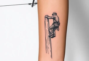 power lineman climbing a wooden 12kv pole. Make the pole a cross that has a hidden resemblance to god. Make the lineman Mexican tattoo idea