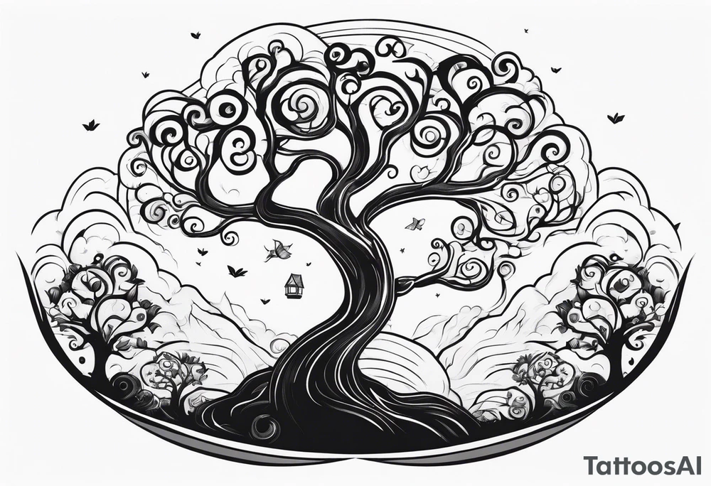 Creepy tree asymmetrical tattoo idea