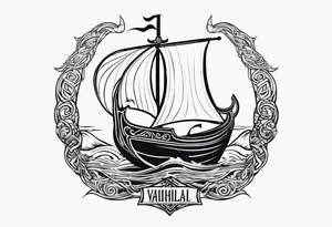 Valhalla sword shield viking ship dragon head tattoo idea