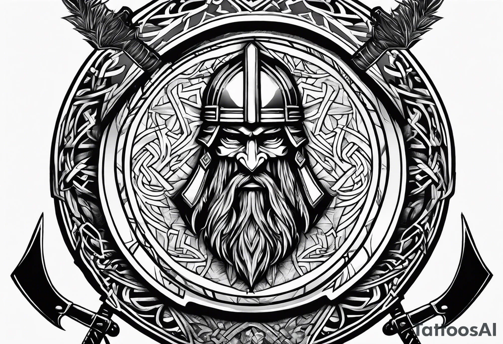 Valhalla sword 
shield axe Valknut tattoo idea