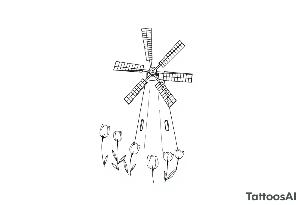Dutch windmill with tulips tattoo idea