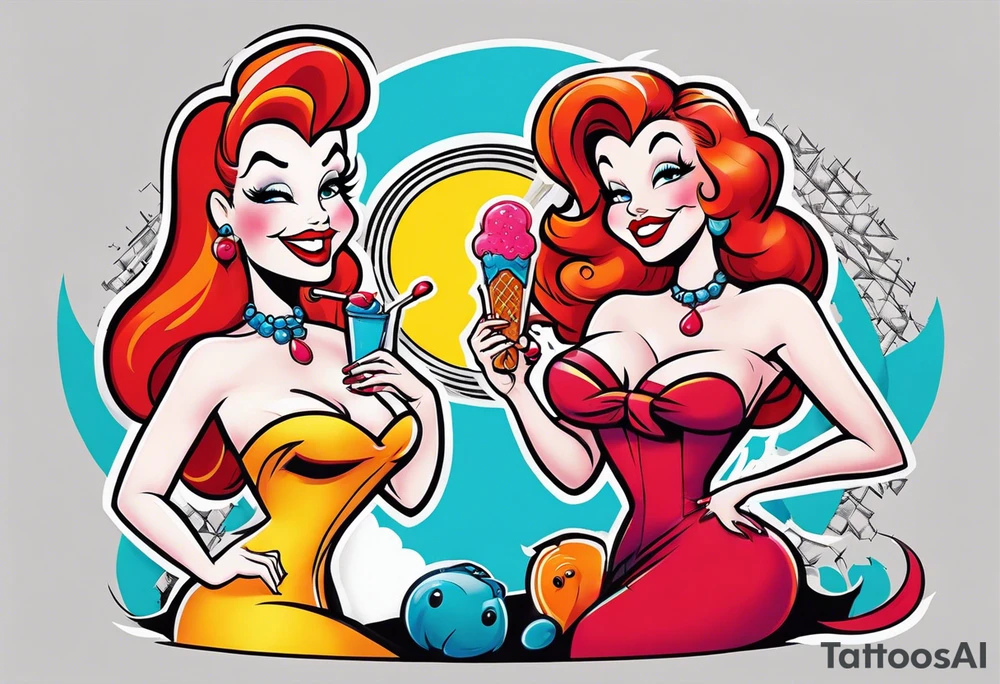 jessica rabbit and Marilin monroe sharing a popsicle tattoo idea