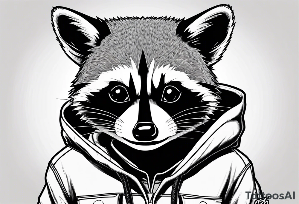 raccoon wearing a Superman hoodie tattoo idea