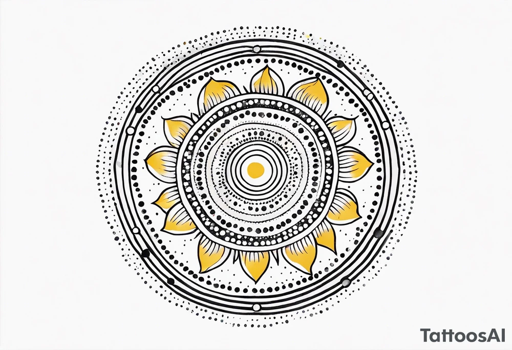 simple sunshine mandala made of black dots with circles tattoo idea