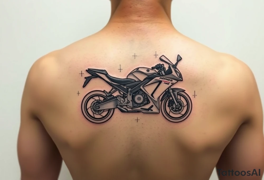 Honda cbr600 drawn minimally in a circuit board style tattoo idea