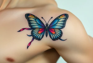 ethereal butterfly with flowing silk ribbons in moonlight tattoo idea